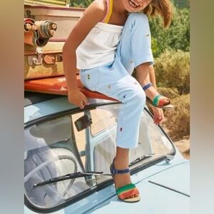 NWT. Mini Boden Girls Multi Holiday Embroidery Pants, Size 6y